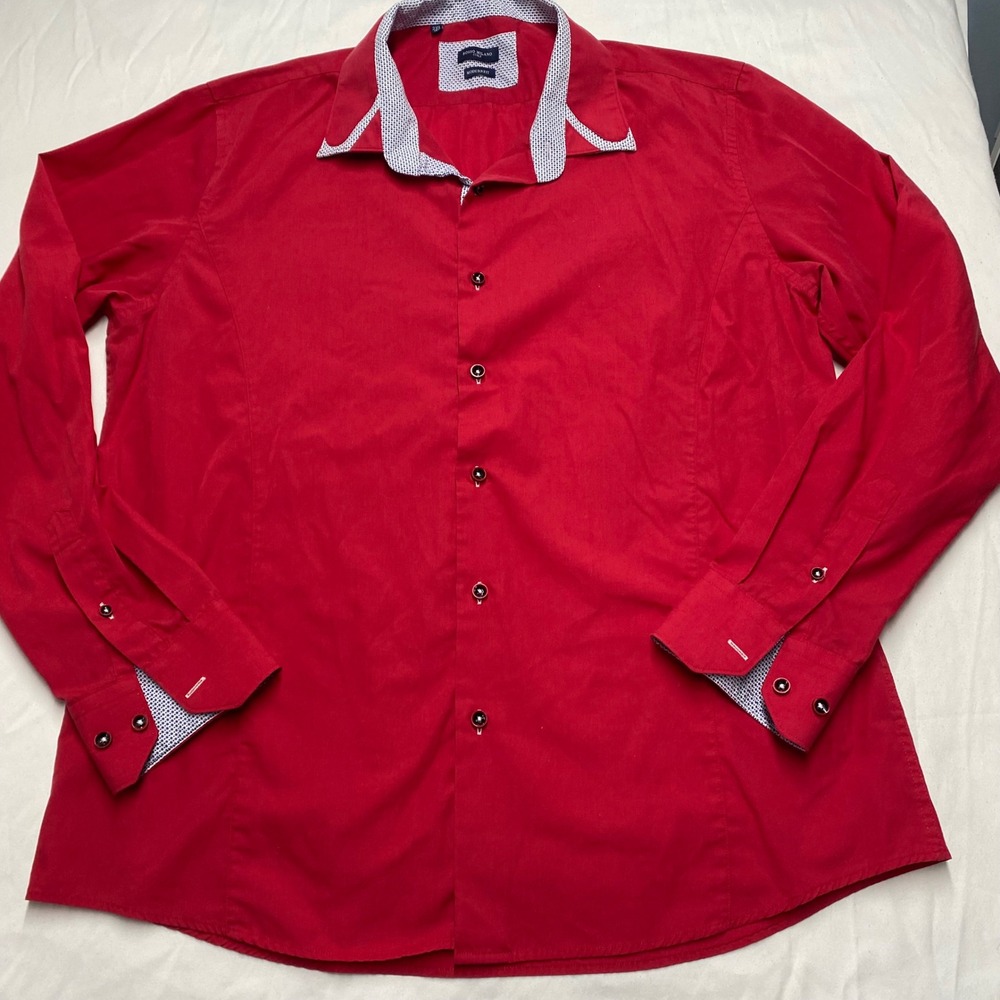 Rosso Milano Italy Mens Red Modern Fit Button Down Shirt RM-3704 Size 2XL 18.5